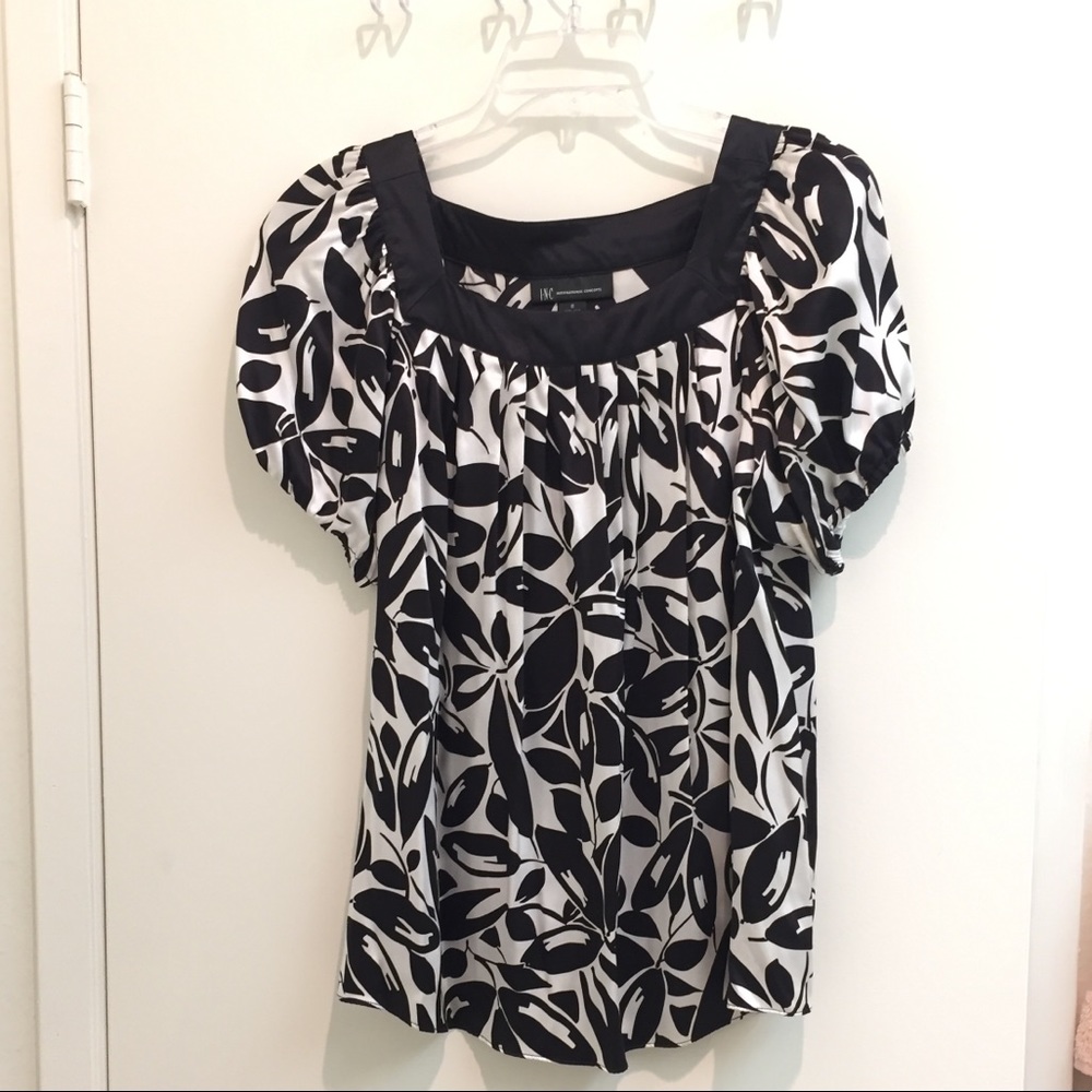 Inc Black and White Silk Blouse